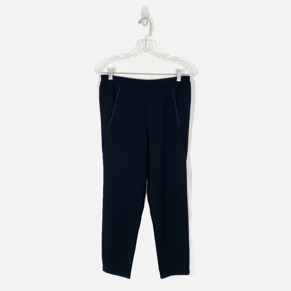 Vince‎ Medium Navy Blue Pull On Satin Troused Piped Wrap Seams Career - Picture 2 of 11